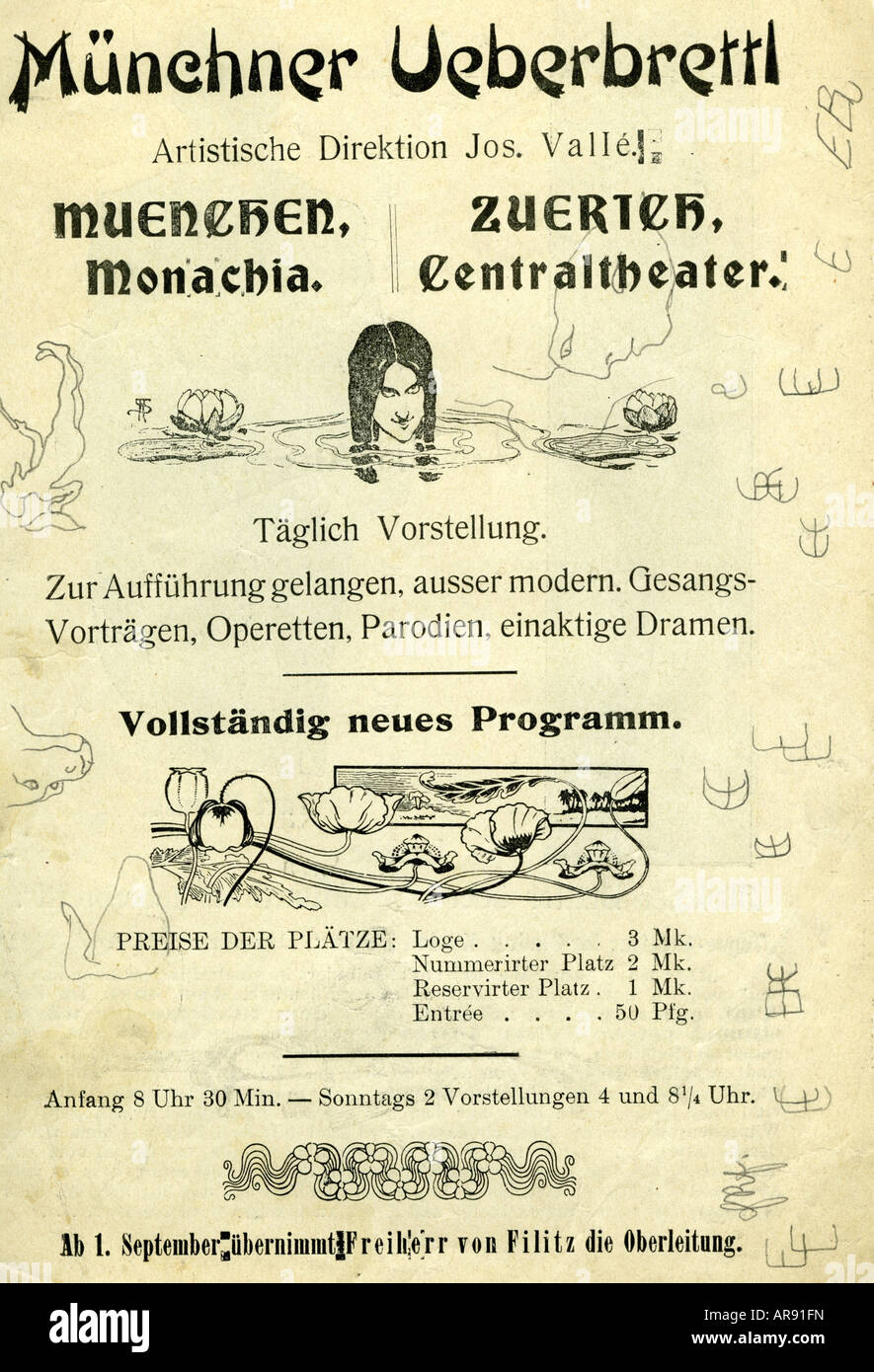Théâtre, handbill, Münchner Überbrettl, vers 1900, Banque D'Images