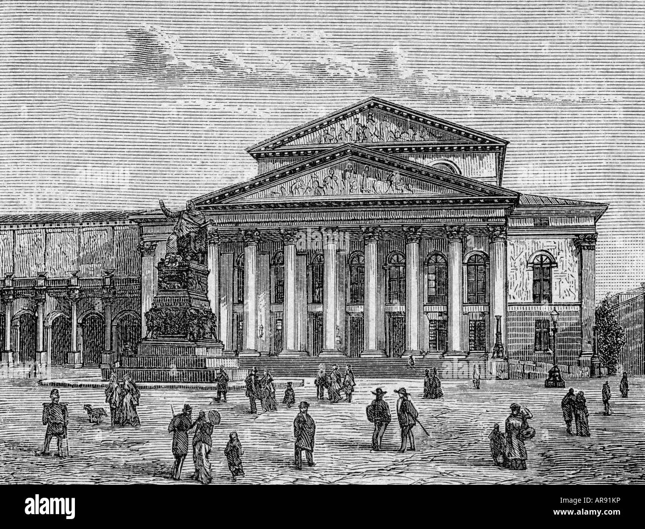 Géographie/voyage, Allemagne, Munich, Théâtre National, construit 1811 - 1818, architecte: Karl von Fischer, vue extérieure, gravure en bois, 1882, Opéra, architecture, place, Max-Joseph-Platz, Vieille Ville, Bavière, Europe, XIXe siècle, historique, Max Joseph Platz, peuple, Banque D'Images