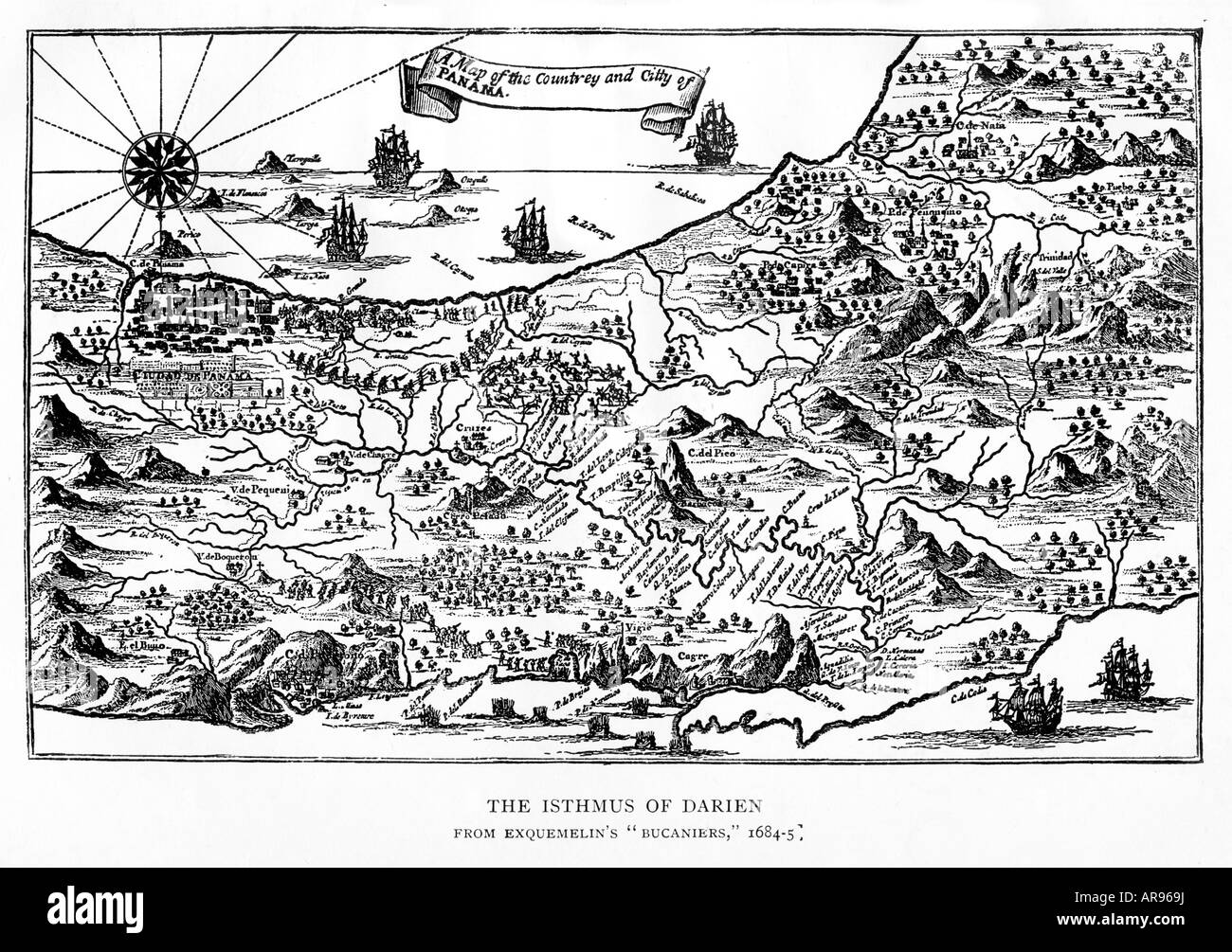 Isthme de Darien 1668 Carte de Panama d'est en ouest la route de Henry Morgan et ses pirates de Porto Bello Banque D'Images