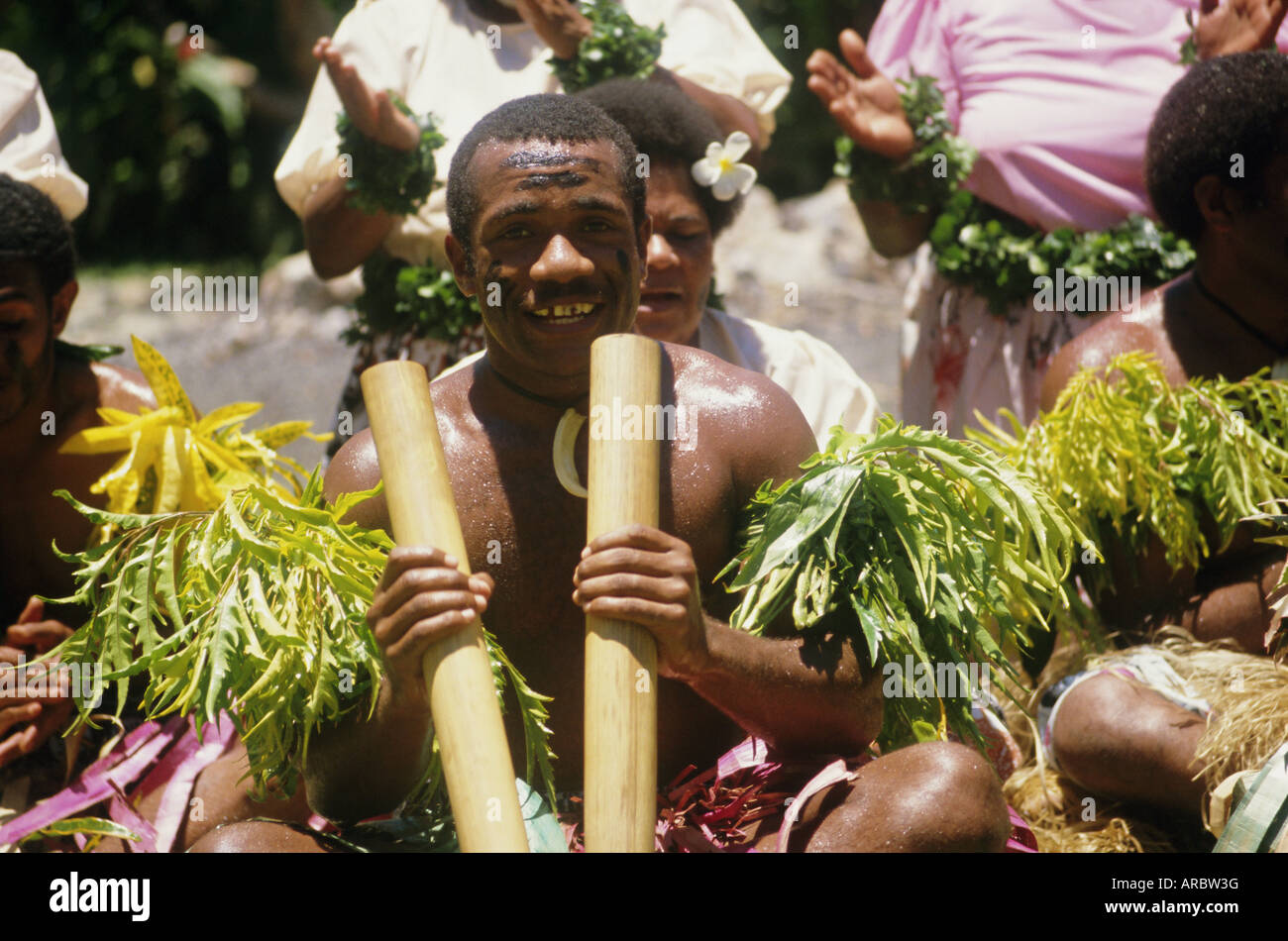 Meke interprète dans cérémonie d'accueil, Fidji, îles du Pacifique Sud, du Pacifique Banque D'Images