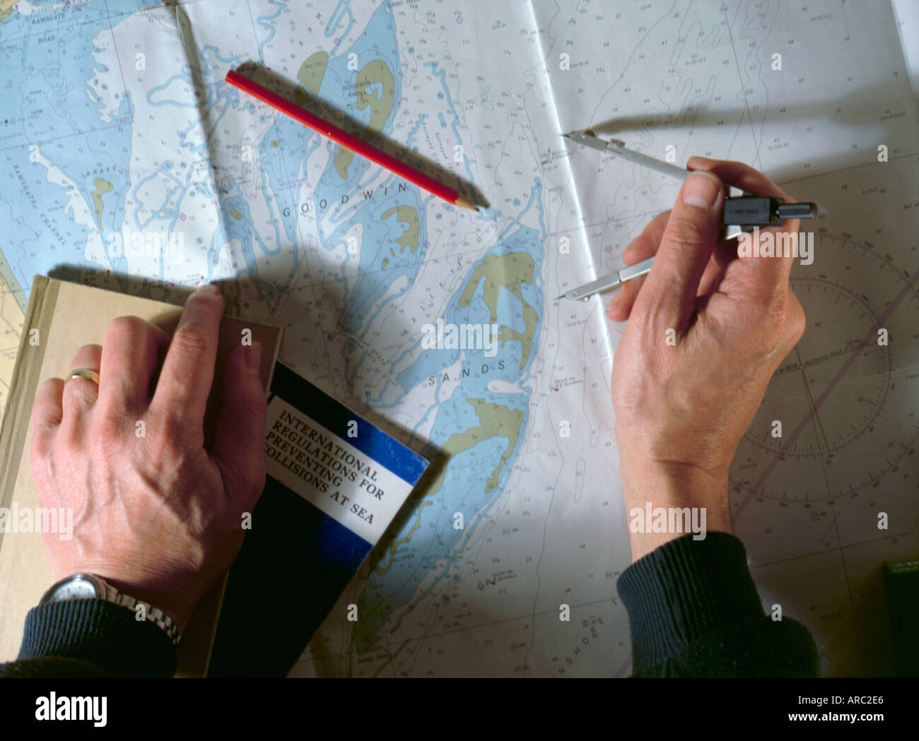 Navigation nautique ; graphique couvre une partie de l'exploitation des sables bitumineux, Goodwin au large de la côte anglaise, au Royaume-Uni. Banque D'Images