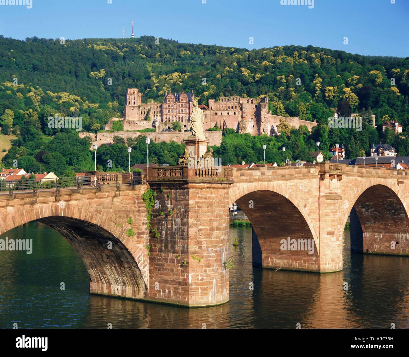 Château, Neckar et Alte pont, Heidelberg, Germany, Europe Banque D'Images