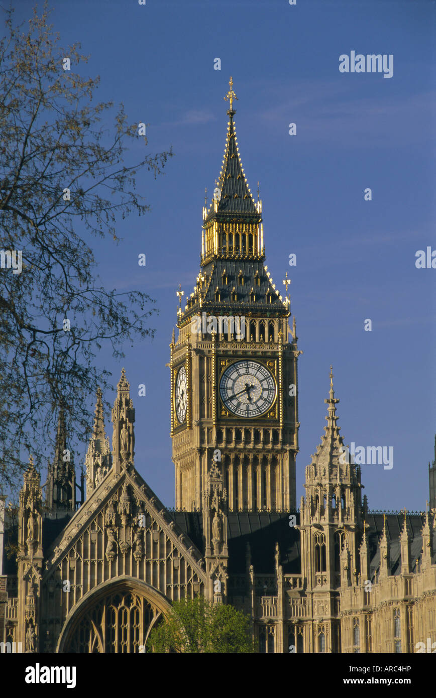 Big Ben et des chambres du Parlement, l'UNESCO World Heritage Site, Westminster, Londres, Angleterre, Royaume-Uni, Europe Banque D'Images
