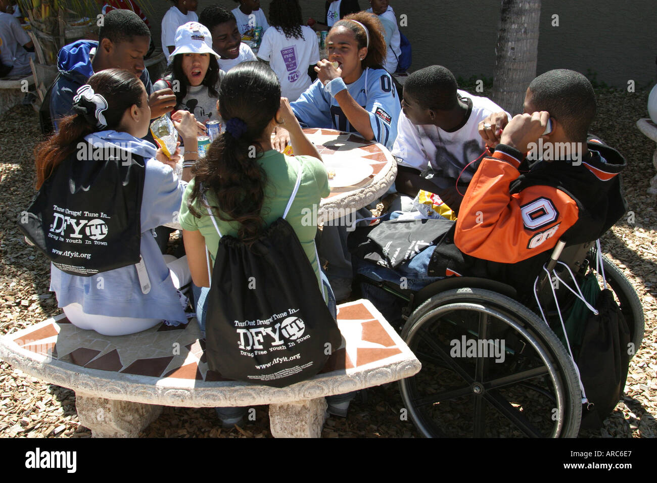 Miami Florida,Parrot Jungle,oiseaux,plumes,vol,Drug Free Youth in Town,DFYIT club,anti addiction organisation à but non lucratif,Drug Free Festival,festival Banque D'Images