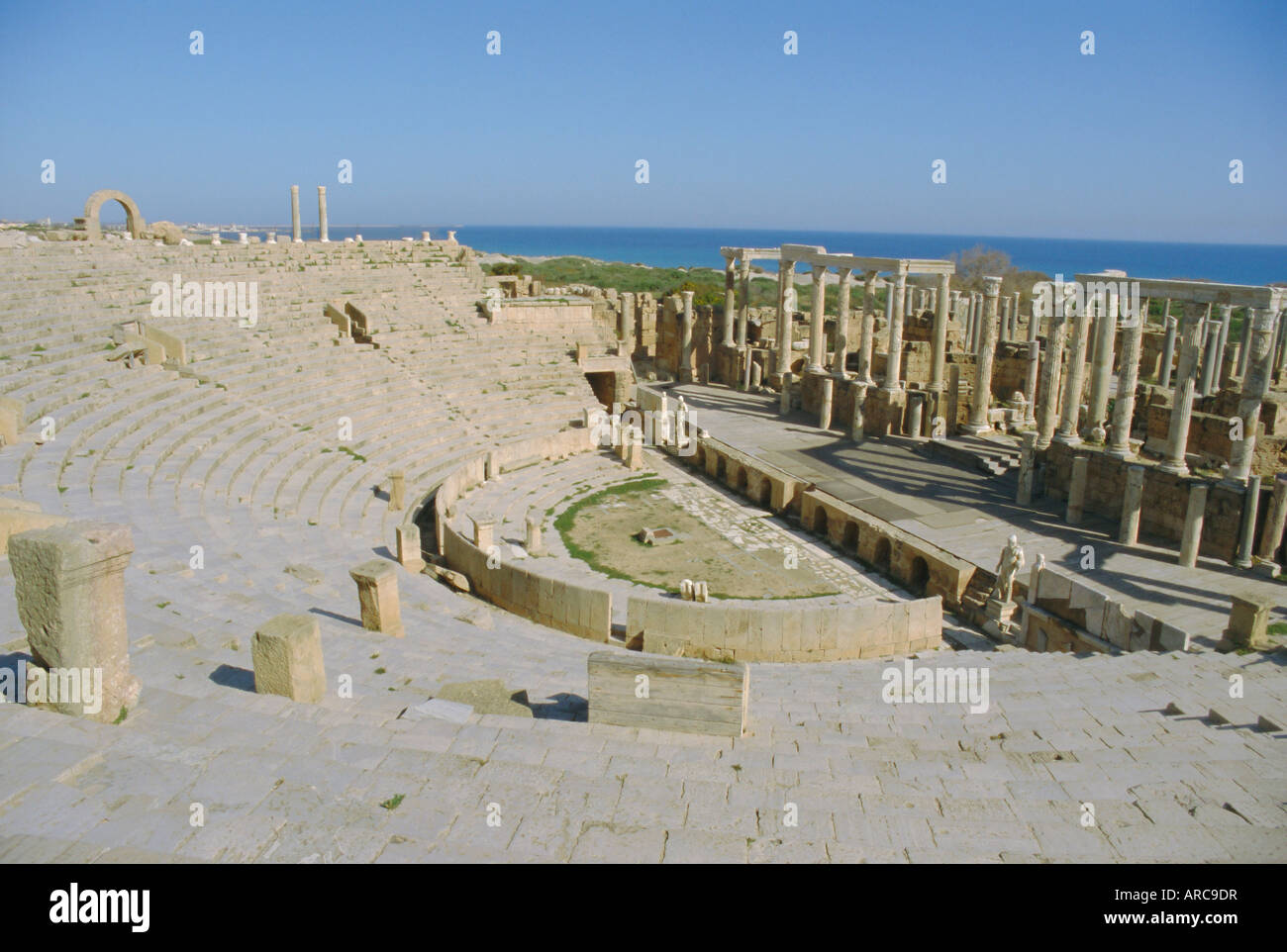 Le théâtre, Leptis Magna, Libye, Afrique du Nord Banque D'Images