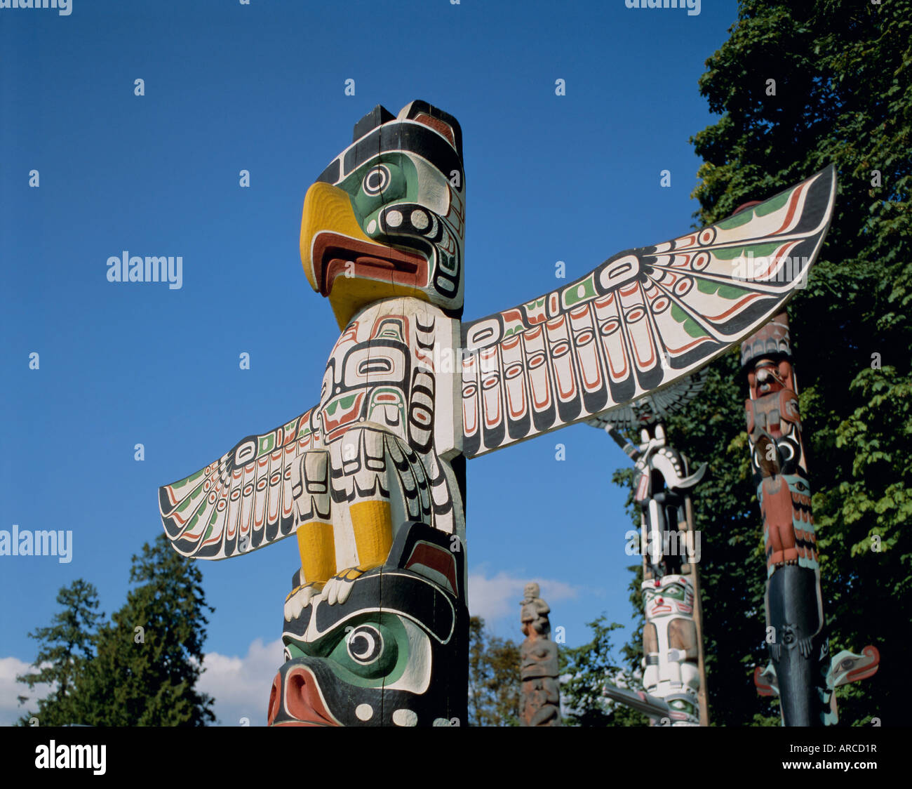 Les totems, Vancouver, en Colombie-Britannique (C.-B.), Canada, Amérique du Nord Banque D'Images