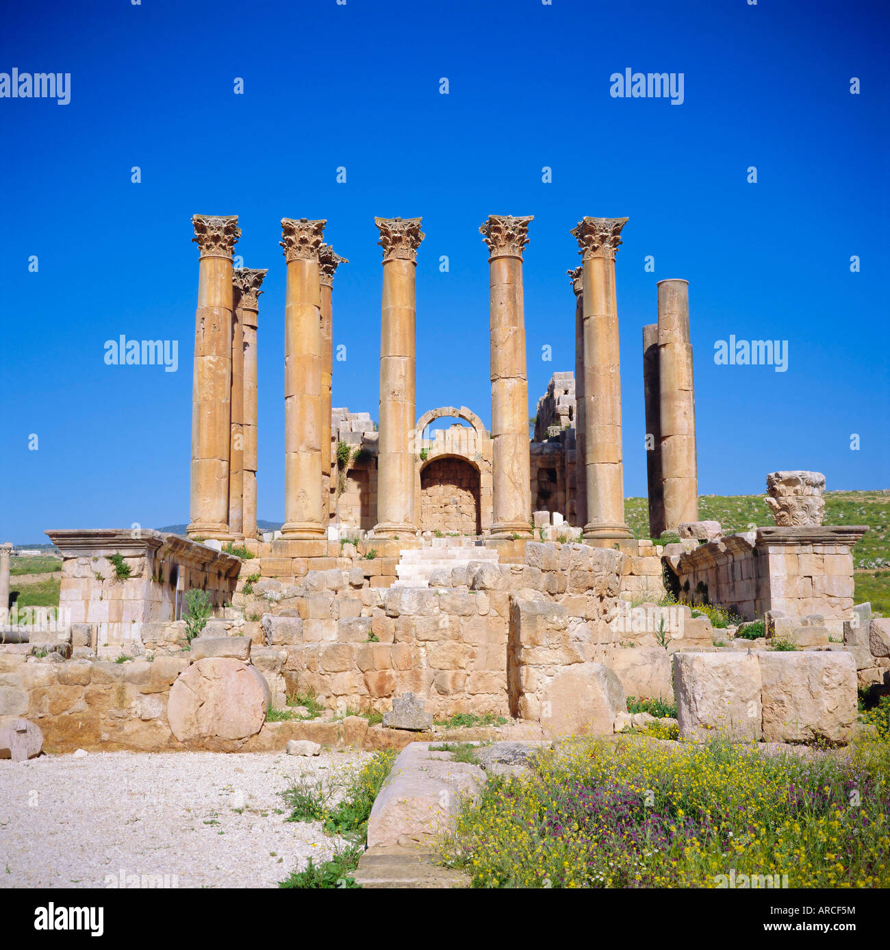Temple d'Artémis, 1er siècle de notre ère, de la Décapole romaine, de la ville de Jerash, Jordanie, Moyen-Orient Banque D'Images