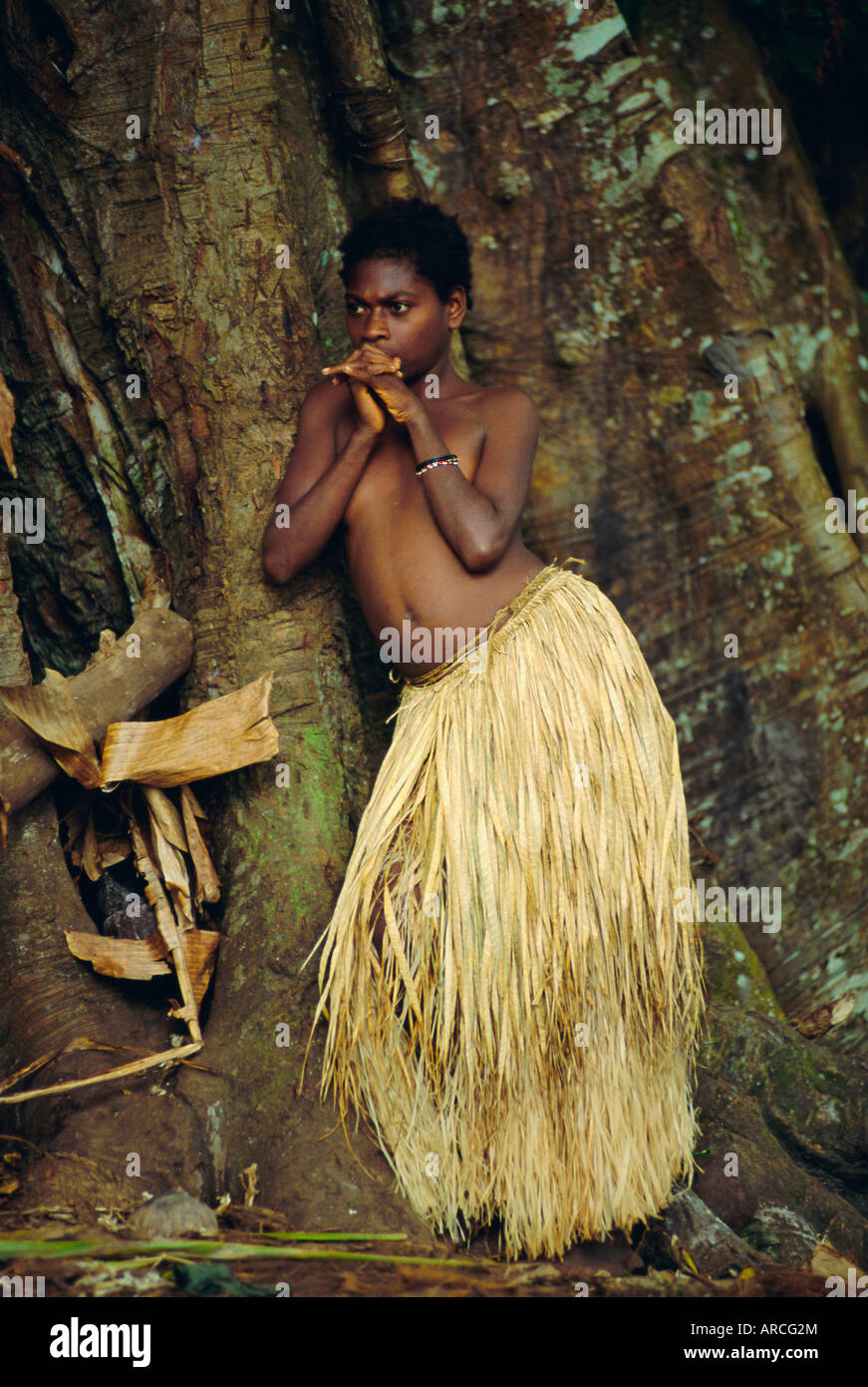 Jeune fille de Tanna, l'île de Tanna, Vanuatu, Mélanésie, îles du Pacifique Banque D'Images