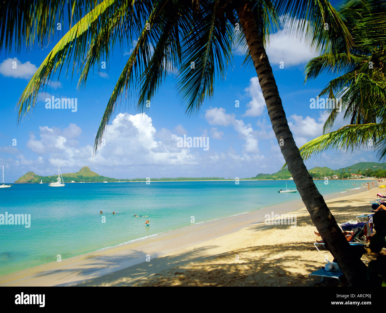 La plage de Reduit, Sainte-Lucie, West Indies Banque D'Images