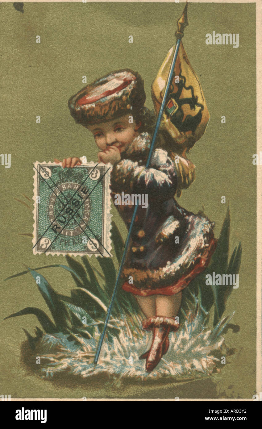 Carte commerciale Chromolithographed intitulé Russie vers 1890 Banque D'Images