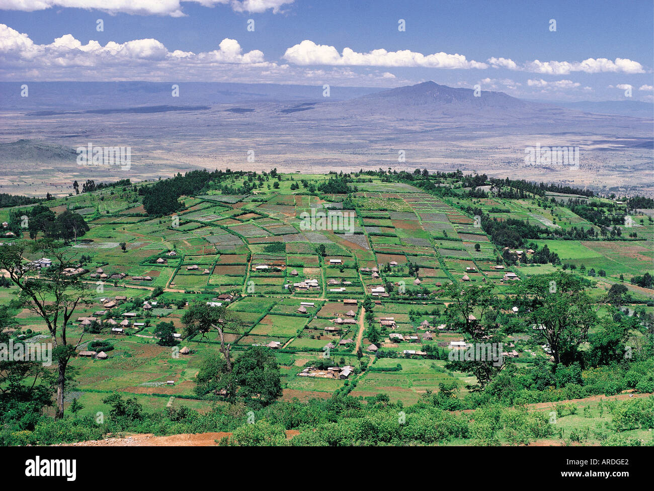 La recherche à travers la Grande Vallée du Rift vers le Mont Longonot à partir de l'escarpement près de Limuru Kenya Afrique de l'Est Banque D'Images