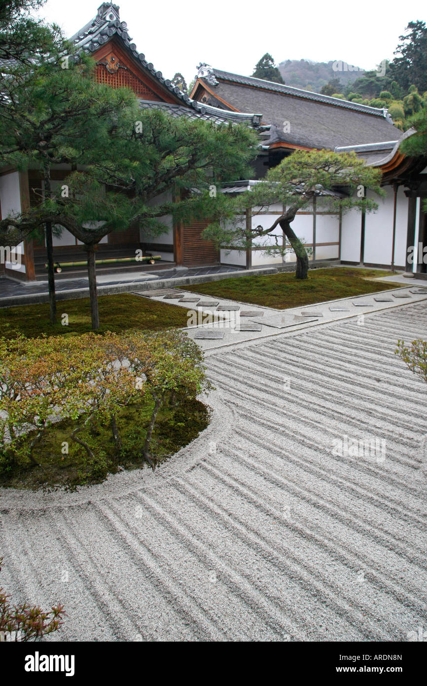 Jardins Zen au pavillon d'argent (Ginkakuji, Ginkaku-ji), Kyoto, Japon Banque D'Images