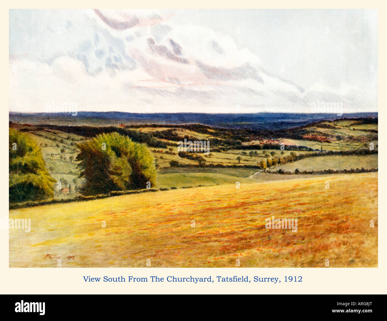 Vue du Cimetière du Sud 1912 Tatsfield sur le Weald Titsey et Oxted de Surrey au-dessous au-delà de Kent Banque D'Images Vue du Cimetière du Sud 1912 Tatsfield sur le Weald Titsey et Oxted de Surrey au-dessous au-delà de Kent Banque D'Images
