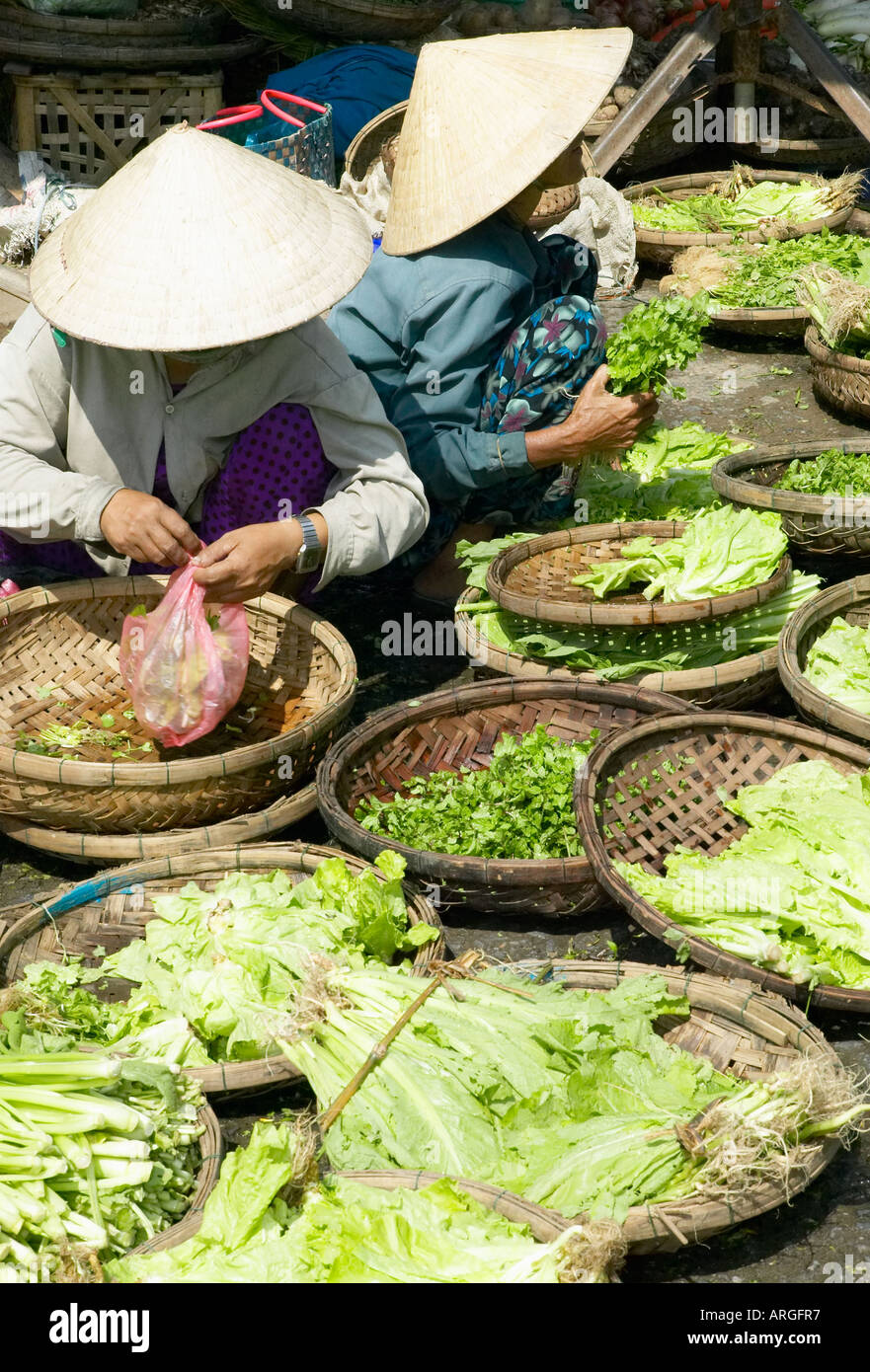 Les femmes dans la vente de produits de marché, Viêt Nam. Banque D'Images