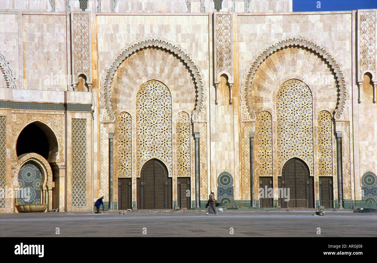 Mosquée Hassan II Dar-el-Baida Ouest Région du Grand Casablanca Maroc Maghreb arabe berbère du Maghreb arabe en Afrique du Nord Banque D'Images