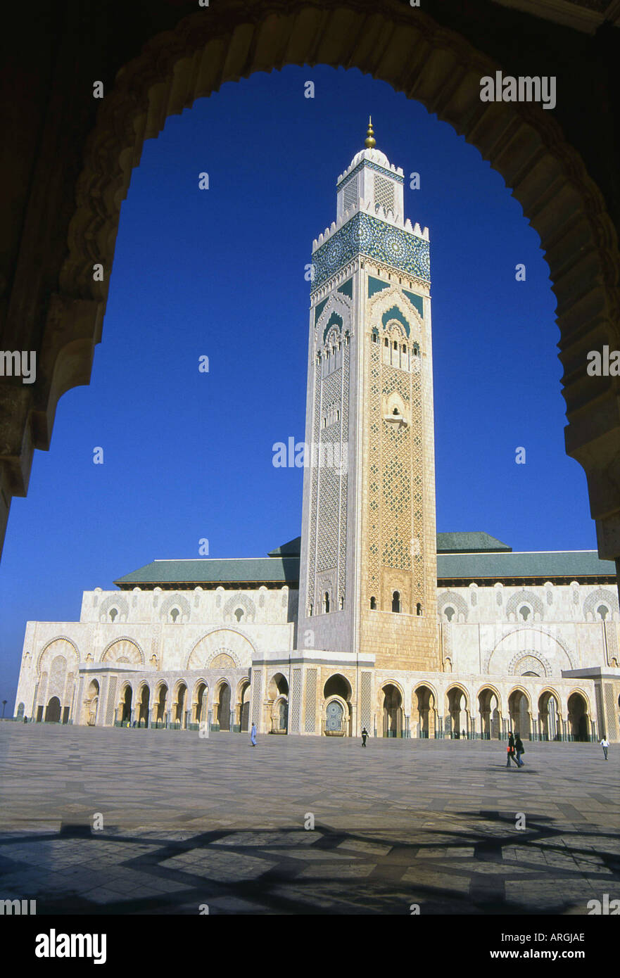 Minaret de la Mosquée Hassan II Dar-el-Baida Ouest Région du Grand Casablanca Maroc Maghreb Afrique du Nord berbère maghrébine Banque D'Images