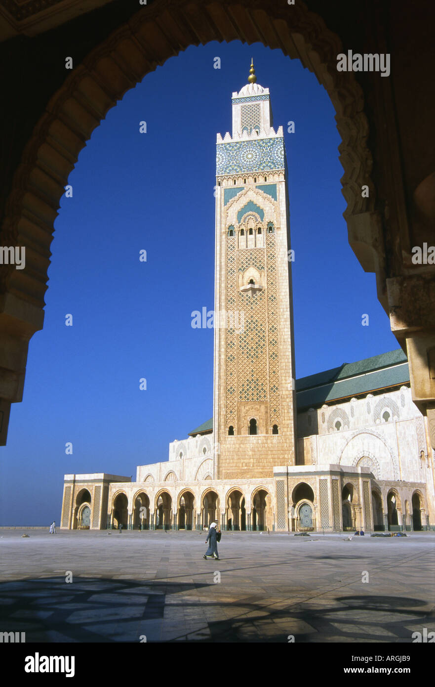 Minaret de la Mosquée Hassan II Dar-el-Baida Ouest Région du Grand Casablanca Maroc Maghreb Afrique du Nord berbère maghrébine Banque D'Images