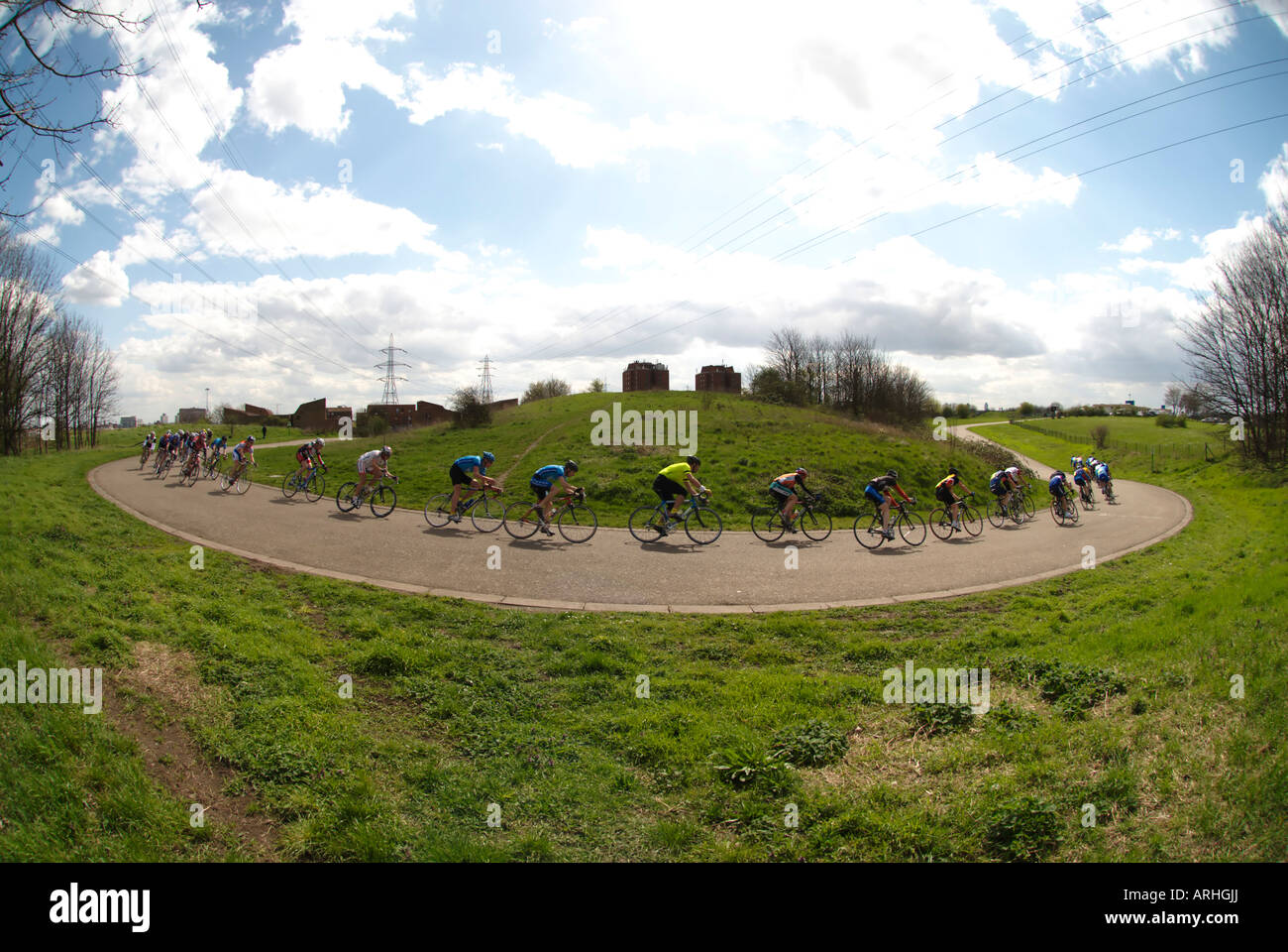Course de vélo à l'ancienne eastway circuit, Stratford, London, rasé en 2007 pour faire place pour les Jeux Olympiques de 2012 Banque D'Images