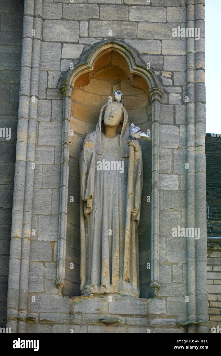 Cathédrale de Peterborough Pigeon sur la tête de statue Banque D'Images