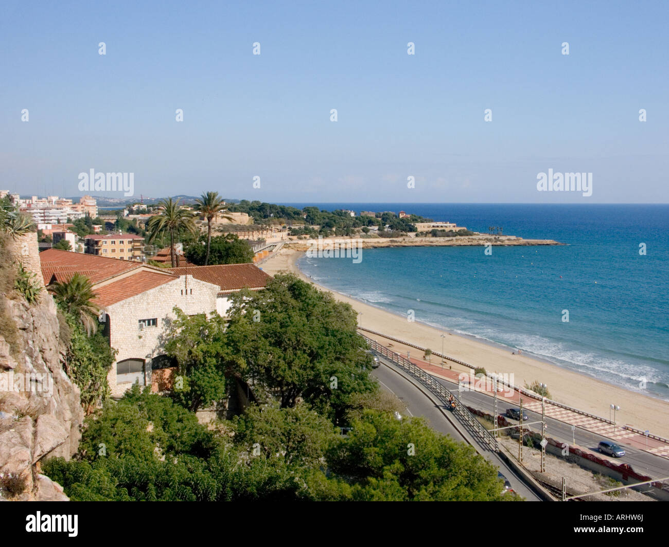 Vue de la Platja del Miracle de l'affaire Balco del Mediterrani, Tarragone, Catalogne, Espagne Banque D'Images