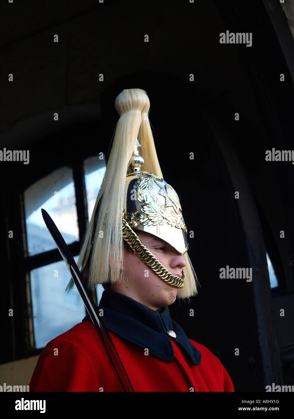 La vie de la reine garde à Horse Guards Parade, Whitehall, Londres, Angleterre, Royaume-Uni Banque D'Images