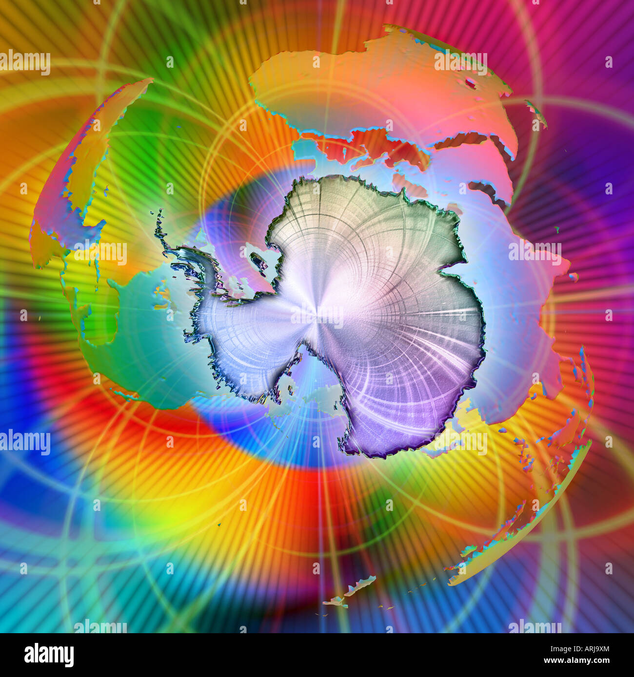 Belle composition lumineuse et dynamique centrée sur une interprétation stylisée de l'Antarctique Banque D'Images