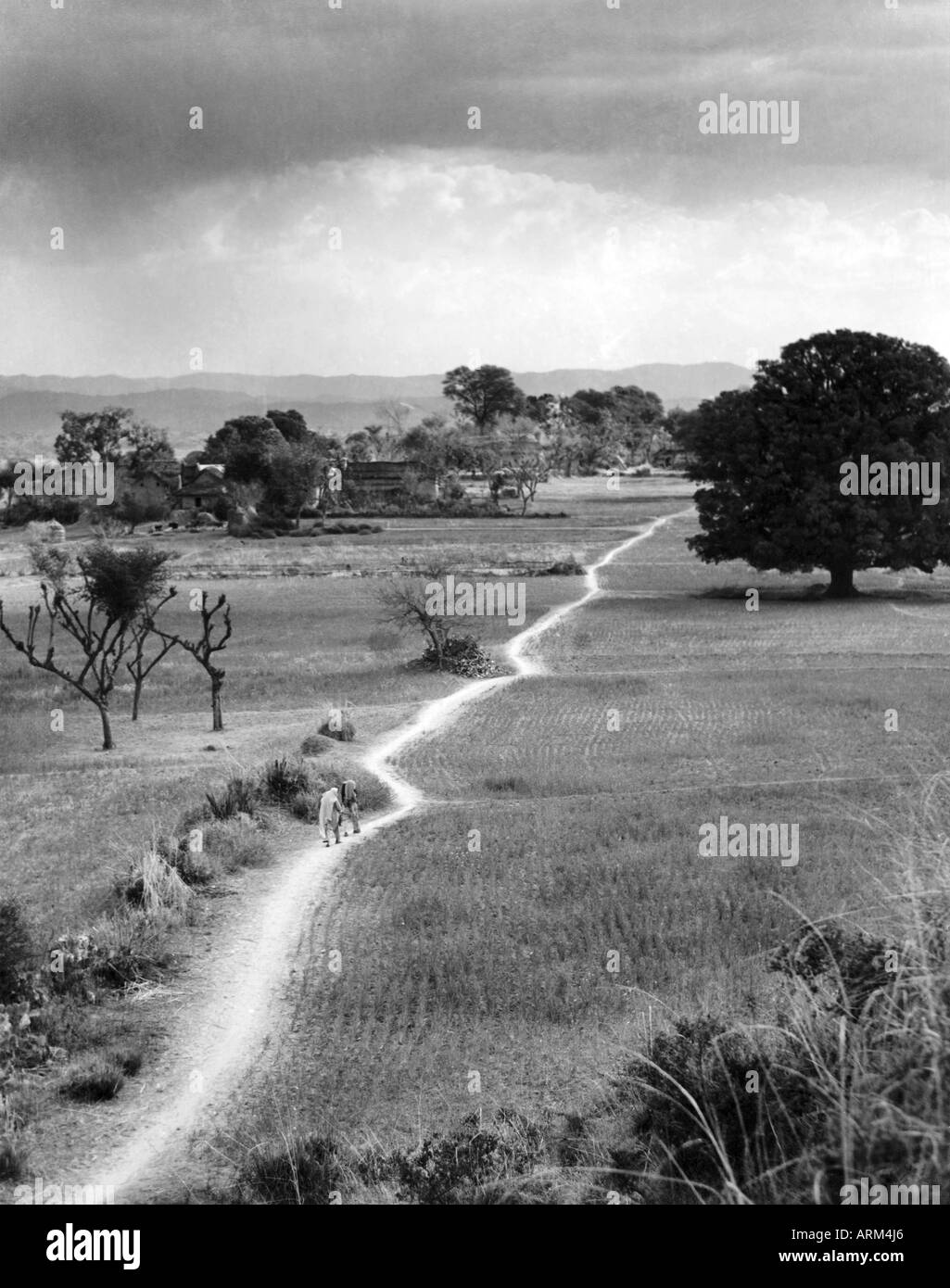 VRB101352 Paysage avec chemin pied dans le village de l'Inde 1940 Banque D'Images