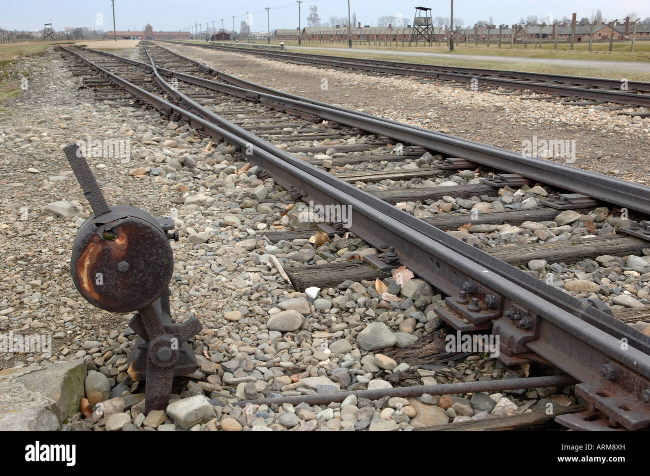 La ligne ferroviaire zone de déchargement Auschwitz Birkenhau Banque D'Images