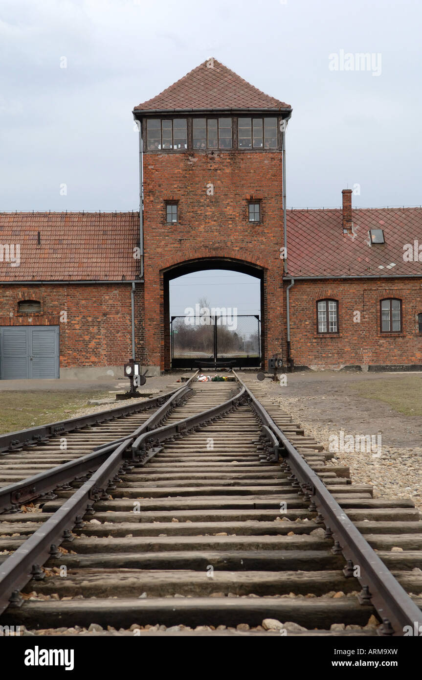 Tour mort - rail entrée de Auschwitz Birkenhau Banque D'Images