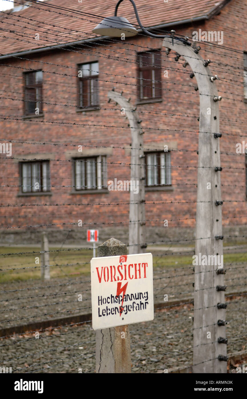 Clôture électrique du camp de concentration d'Auschwitz 1 Banque D'Images