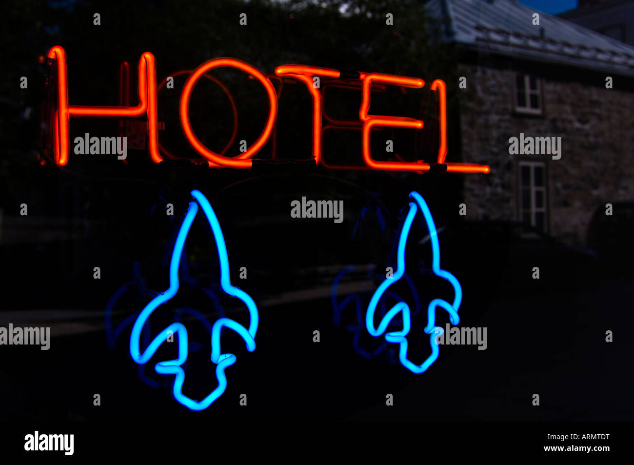 Hotel Neon Sign, Québec, Québec, Canada. Banque D'Images