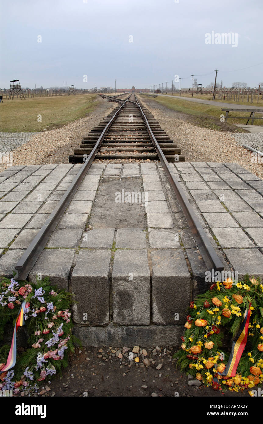 Fin de la ligne ferroviaire Auschwitz Birkenhau Banque D'Images