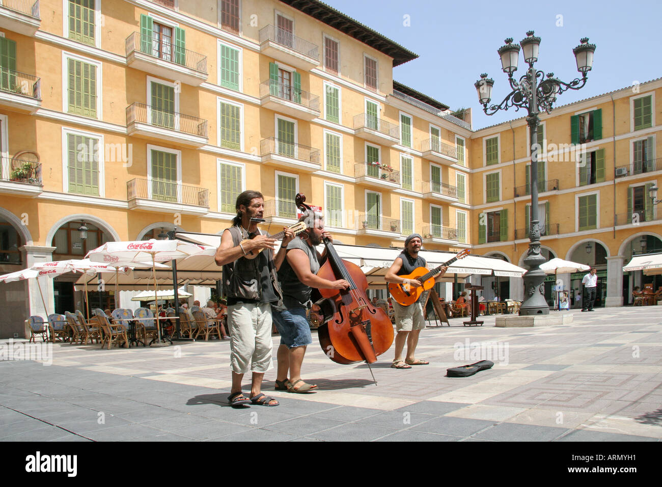 Des musiciens de rue Plaça Mayor Palma Majorque Banque D'Images