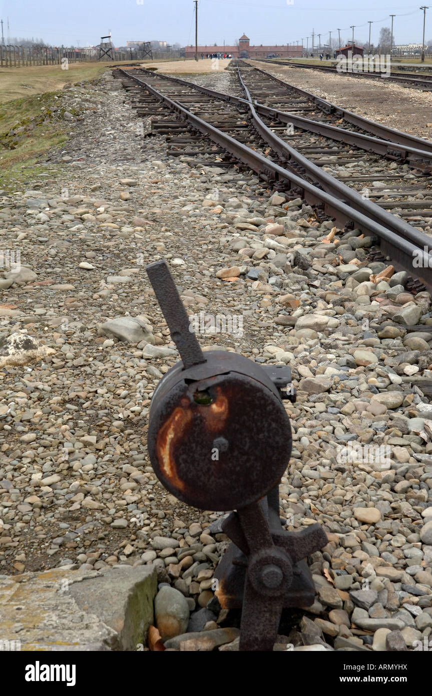 La ligne ferroviaire zone de déchargement Auschwitz Birkenhau Banque D'Images