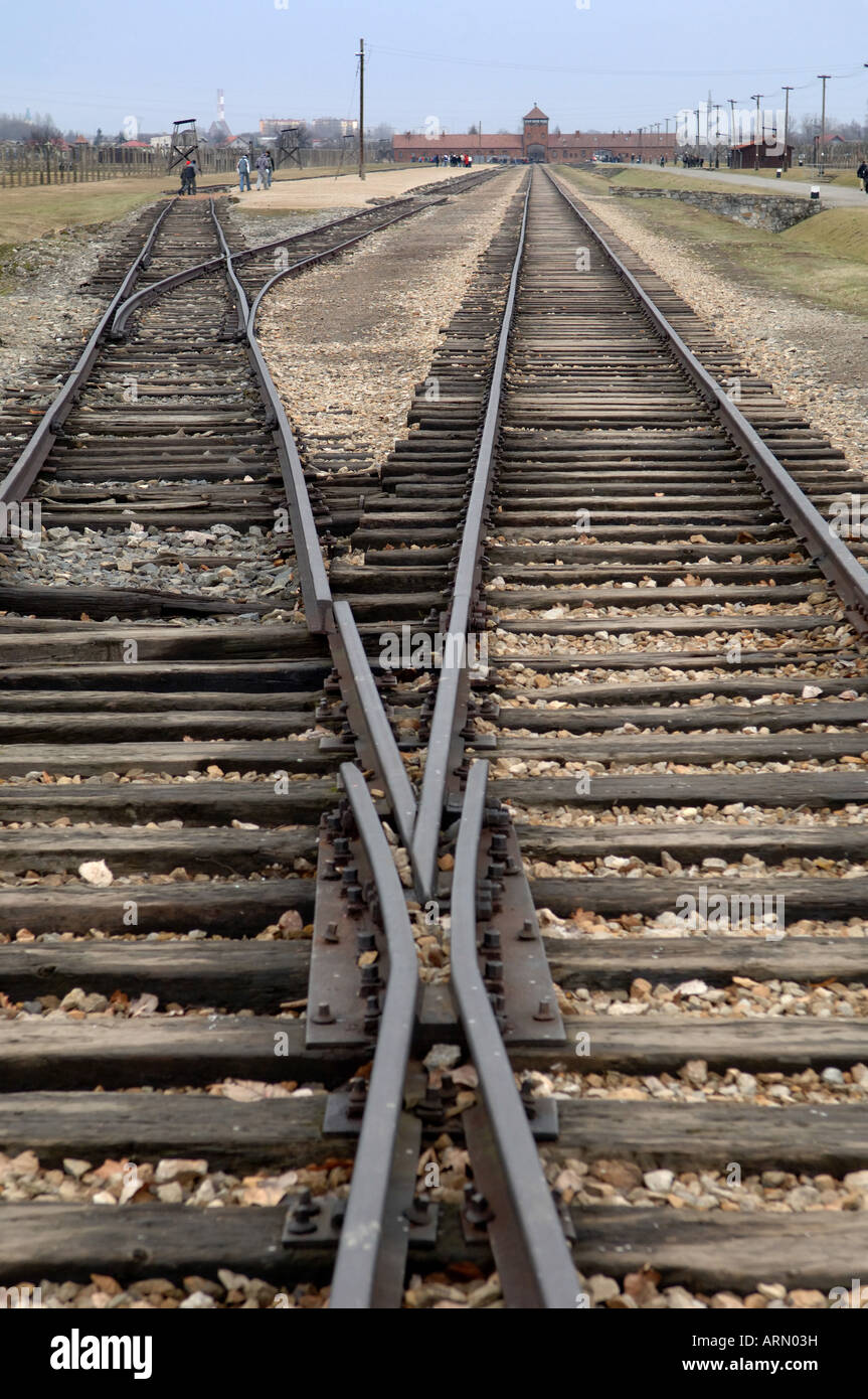 La ligne ferroviaire zone de déchargement Auschwitz Birkenhau Banque D'Images