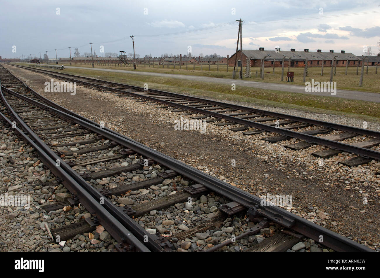 La ligne ferroviaire zone de déchargement Auschwitz Birkenhau Banque D'Images