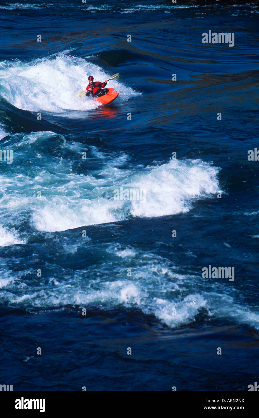 Les kayakistes de la rivière Thompson près de Lytton, en Colombie-Britannique, Canada. Banque D'Images