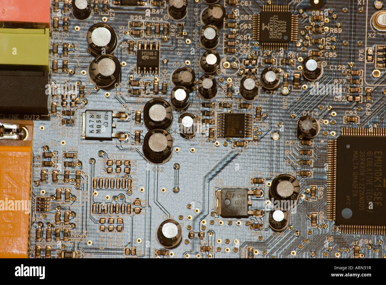 Close up of computer sound card Banque D'Images