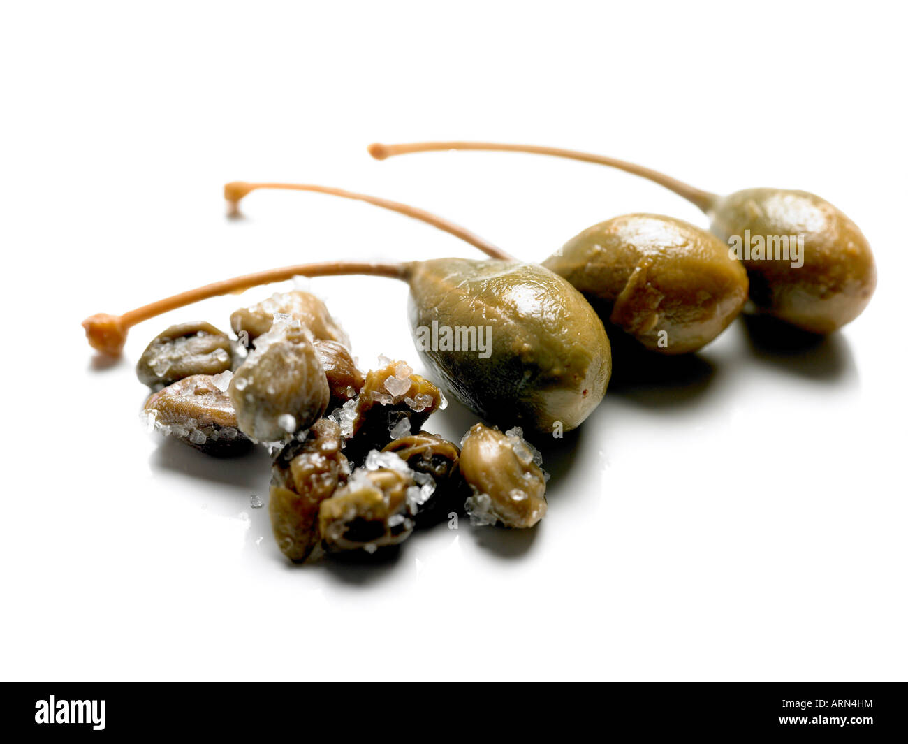 Les petits fruits et les câpres câpres salée d'un plant Capparis spinosa Banque D'Images