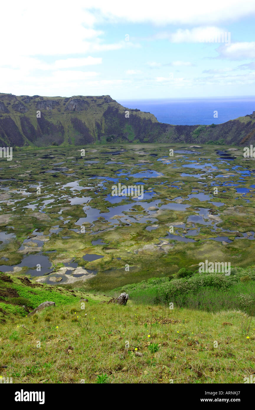 L'île de Pâques Chili volcan Rano Kau caldeira cratère Banque D'Images