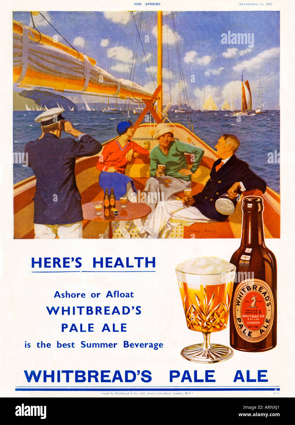 Publicité pour la voile Whitbread Pale Ale en bouteille leur campagne 1933 haut de gamme Banque D'Images