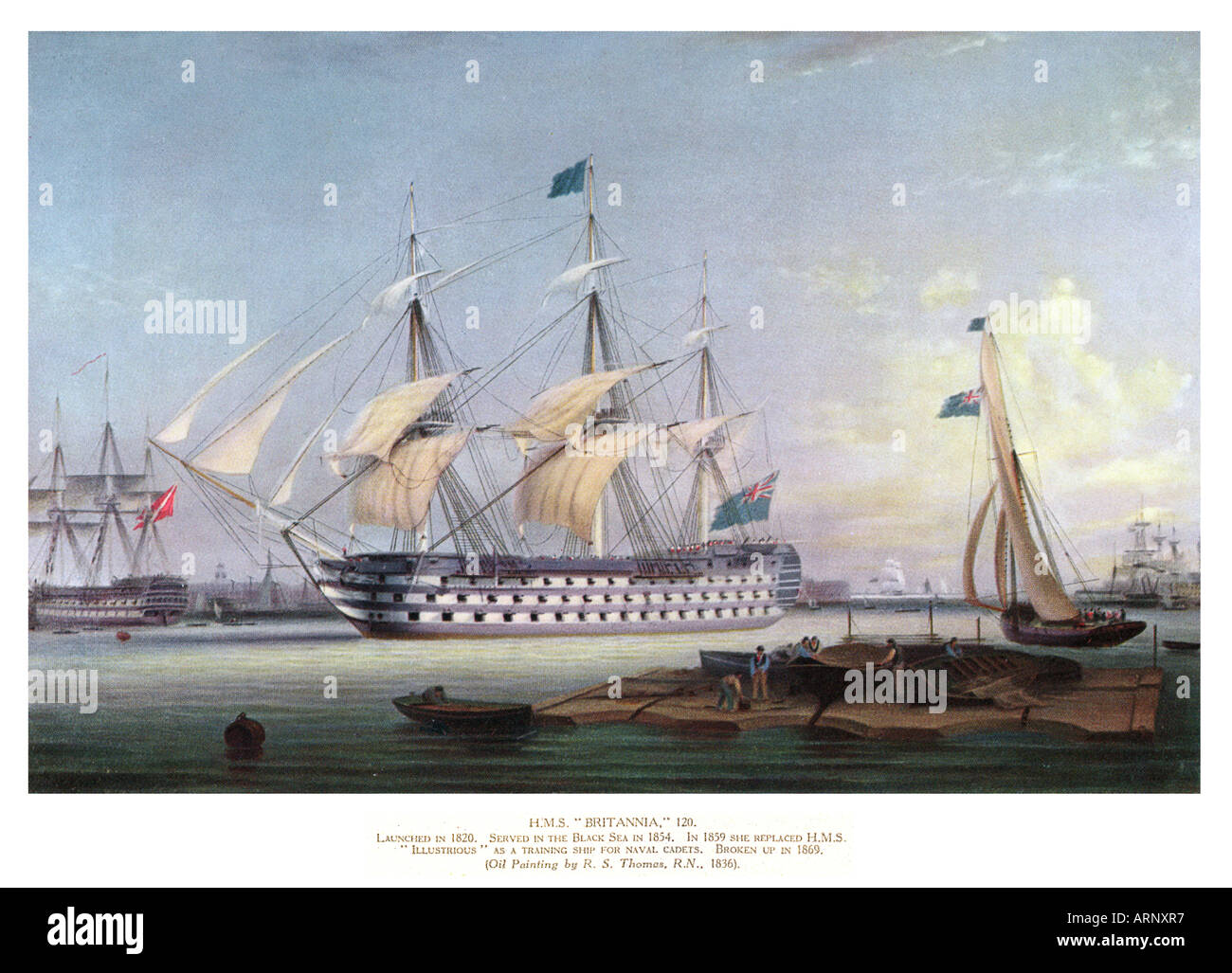 Le HMS Britannia une peinture 1836 du cuirassé lancé en 1820 a servi dans la guerre de Crimée et démantelé en 1869 Banque D'Images