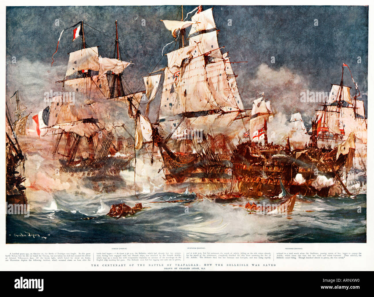 Trafalgar La Belleisle enregistré le bateau anglais paralysé et presque naufrage du navire français sauvé de l'Achille Banque D'Images