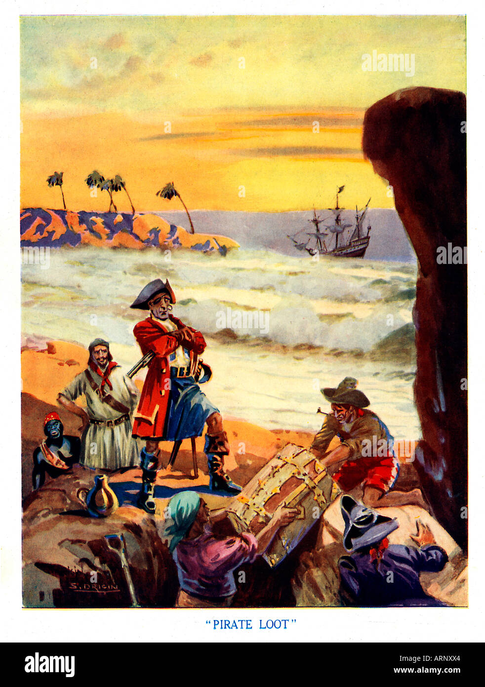 1920 Butin Pirate illustration magazine garçons des pirates enterrant ou peut-être creuser dans leur trésor Banque D'Images