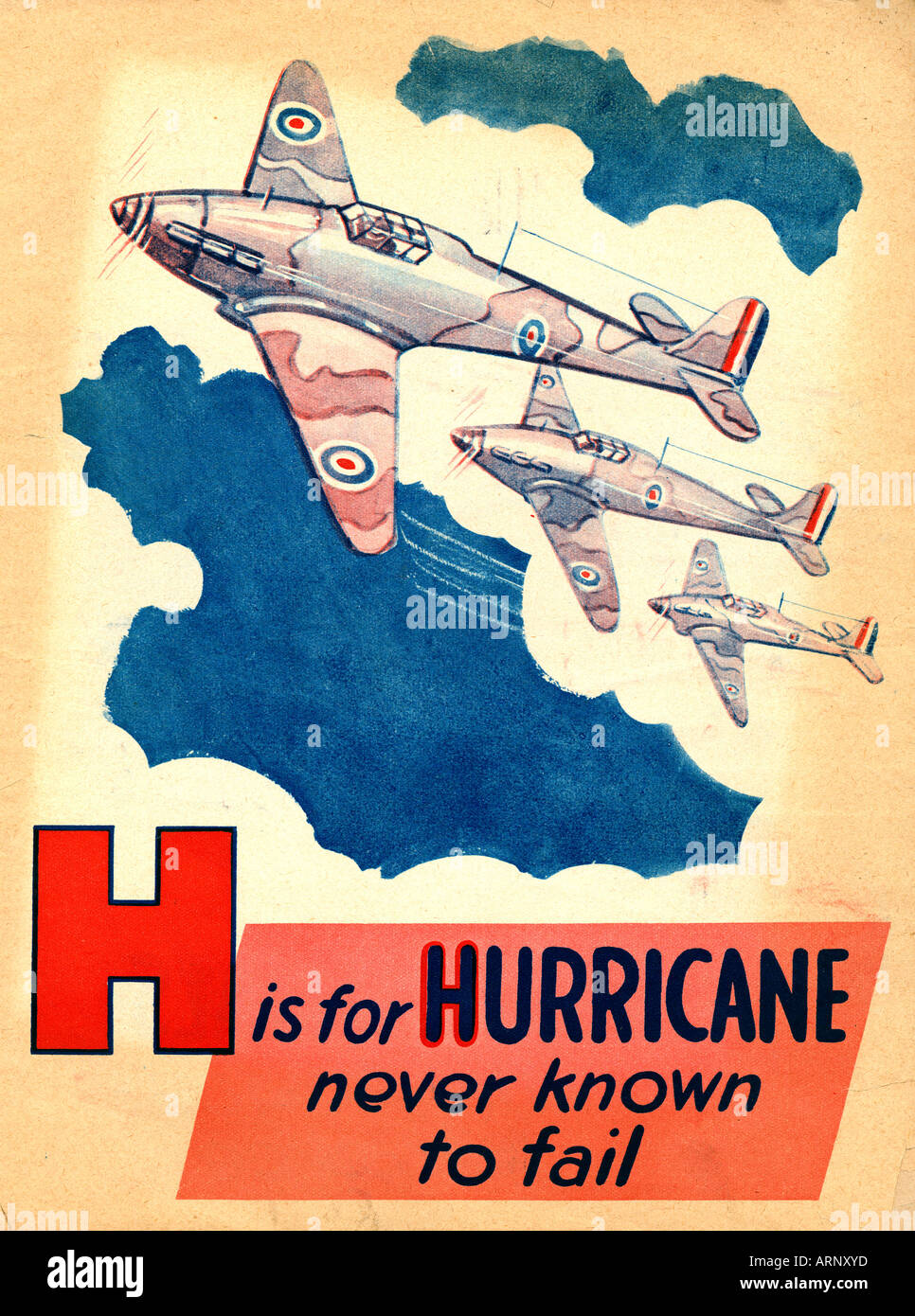 Bataille d'Angleterre H est pour l'ouragan jamais connu à l'échec pour les enfants britanniques Alphabet book de WW II de l'emblématique fighter Banque D'Images