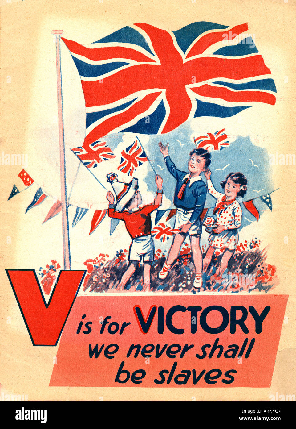 Bataille d'Angleterre V est pour la victoire n'a jamais esclaves de childrens britannique Alphabet book de WW II avec impatience la fin de la guerre Banque D'Images