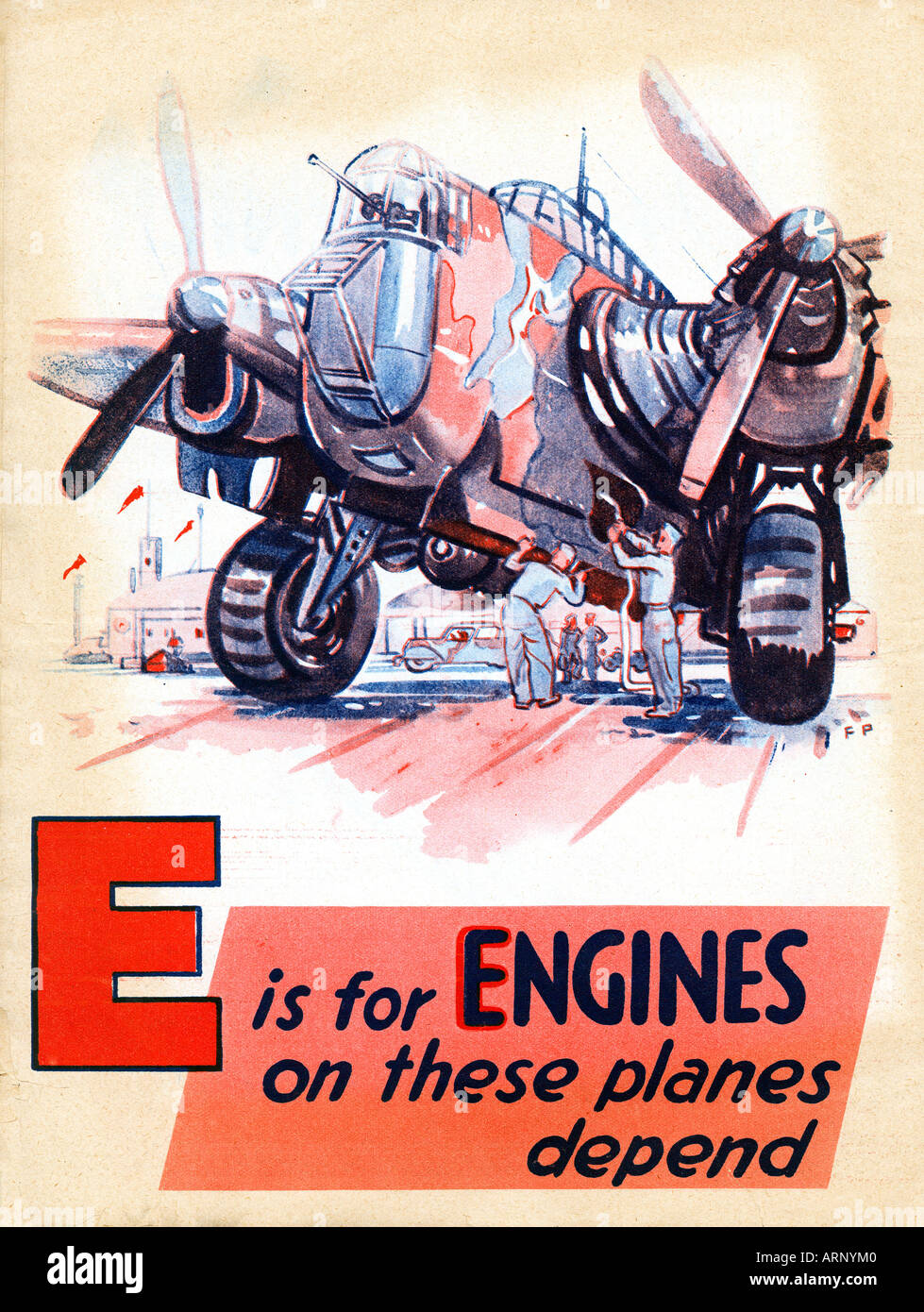 Bataille d'Angleterre E est pour les moteurs sur ces plans dépendent de l'alphabet pour enfants britanniques à partir de la seconde guerre mondiale représente une RAF Bomber Banque D'Images