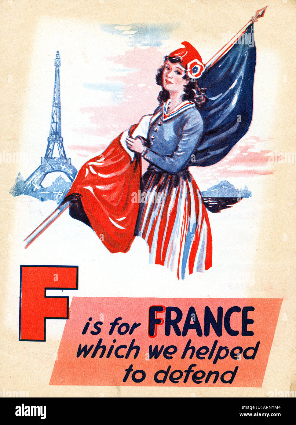 Bataille d'Angleterre F est pour la France qui nous a aidé à défendre la childrens Alphabet book de WW II Banque D'Images