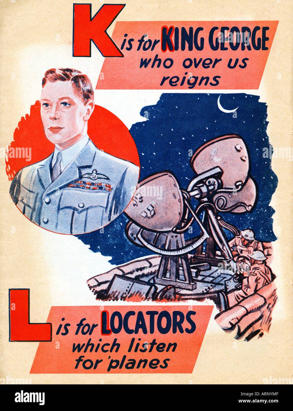 Bataille d'Angleterre K L pour le Roi Locators pour enfants britannique Alphabet book de WW II Banque D'Images