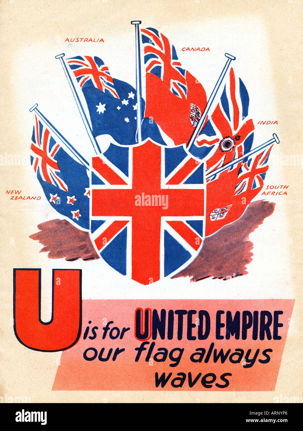 Bataille d'Angleterre U est pour toujours notre drapeau de l'Empire britannique vagues Alphabet book pour enfants de WW II Banque D'Images